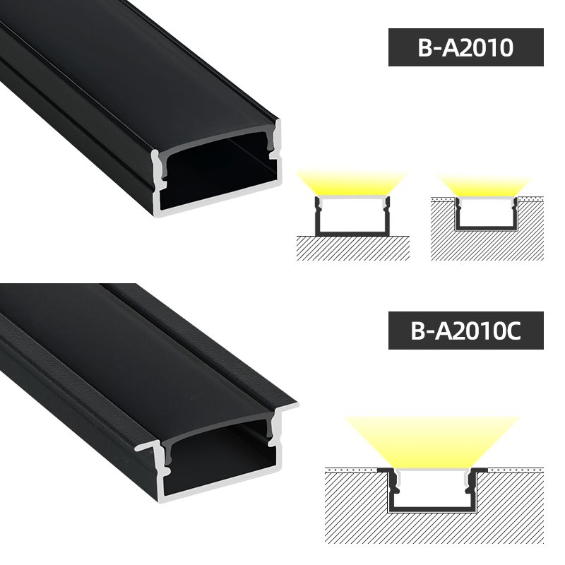 W20*H10 Black Extrusion Aluminium Profile, Ceiling Led Strip Light U Shape Aluminum Profile with Diffuser