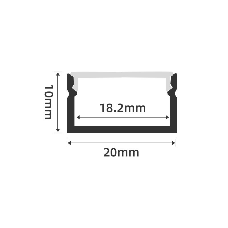 W20*H10 Black Extrusion Aluminium Profile, Ceiling Led Strip Light U Shape Aluminum Profile with Diffuser