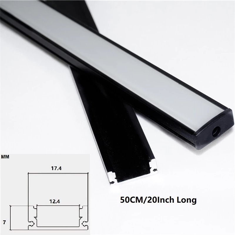 Simple U Flat 50CM 20 Inch Programmable Commercial Decor Surface Mounted Black LED Aluminium Profile Strip Light Channel