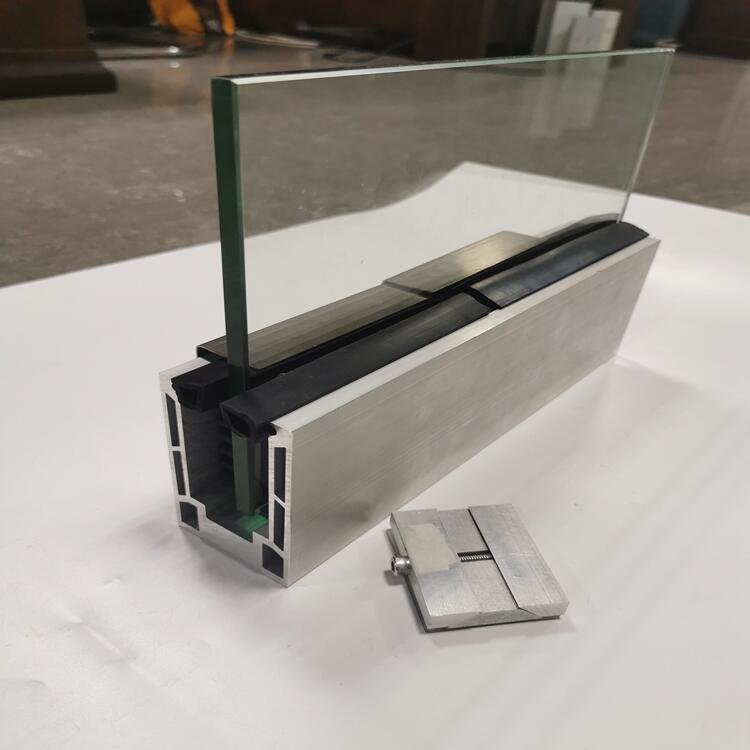 aluminum Glass Railing Clamp clip for hanging system Aluminum U-groove glass railing base profile