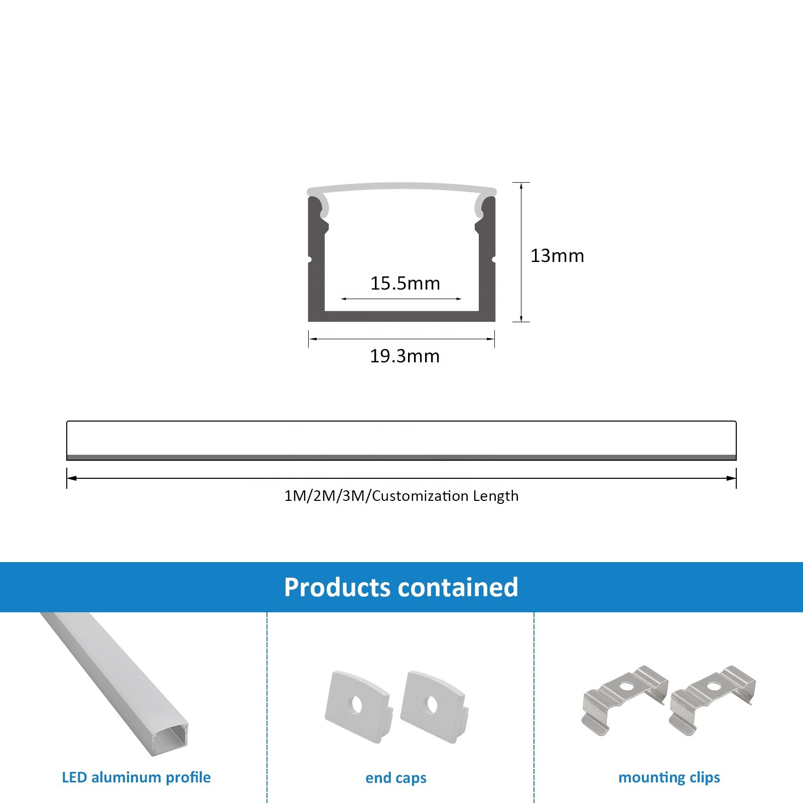 Aluminum Profiles For Industrial 004 Wardrobe Lamp 19*13MM Silvery Led Diffuser Channel