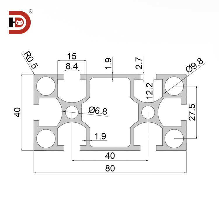 4080 Series Industrial Extruded aluminum profile 2.0 Thick 4080 aluminum profile Frame aluminum Material