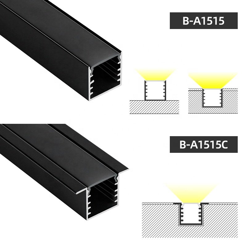 B-A1515 6063 Linear Light Black Aluminium Profile, led Strip Light Aluminium Profile Diffuser Channel