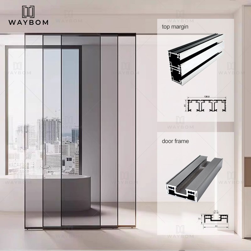 40 16 hidden hardware linkage sliding door aluminum Profile slim telescopic door perfect system aluminum profile side frame