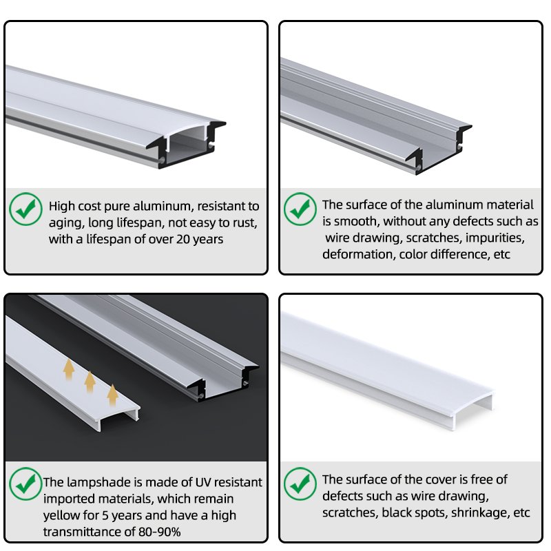 Customized Recessed Aluminium Profile For LED Strip Light 6063 Aluminum Profile Channel With PC Diffuser