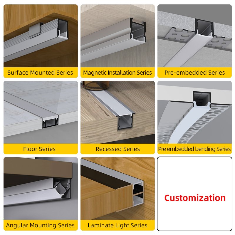 Customized Recessed Aluminium Profile For LED Strip Light 6063 Aluminum Profile Channel With PC Diffuser