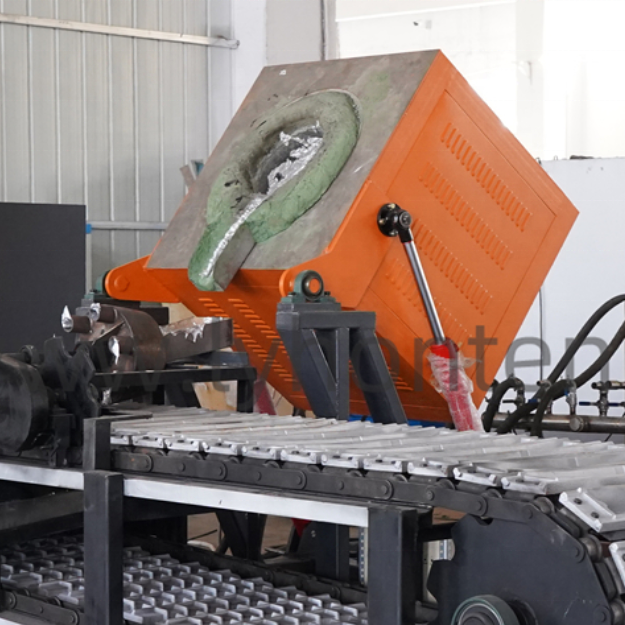Hongteng Automatic Tilting aluminum furnace Crucible hydraulic Tilting Type induction Aluminum Melting furnace