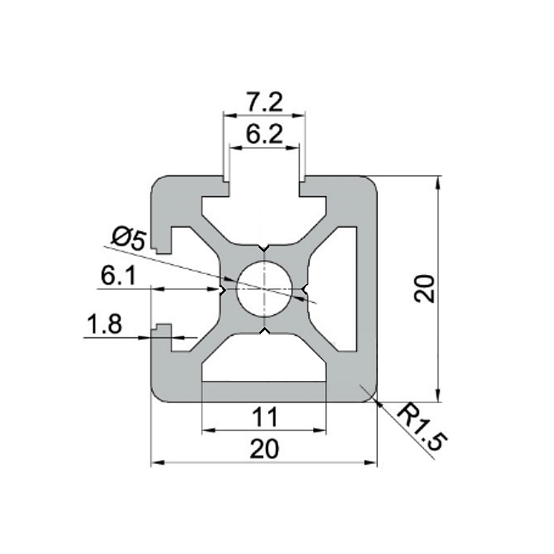 Industrial aluminum profile European standard 2020N2 silver aluminum profile 3D printer bracket DIY 2020 aluminum v slot