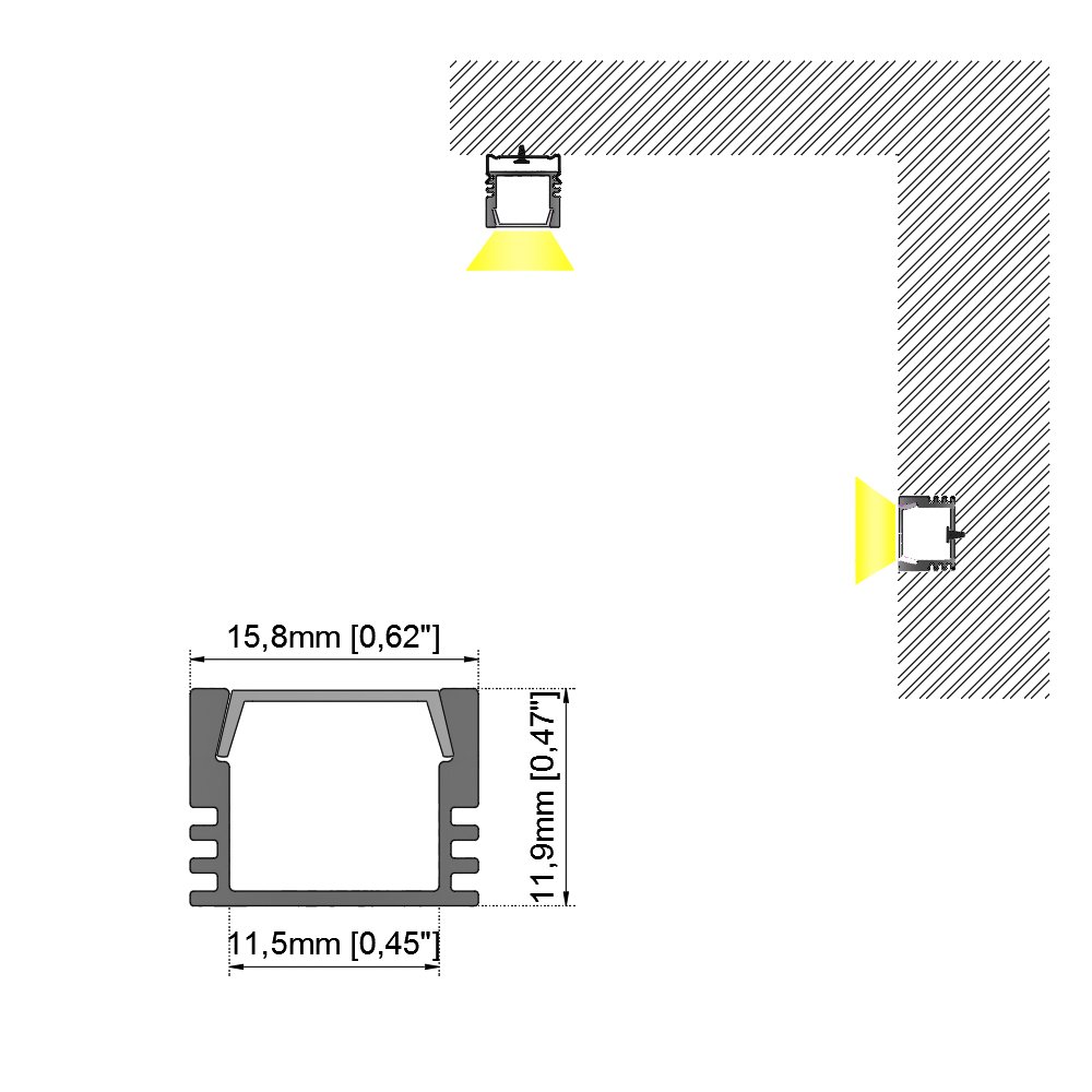 16x12mm U shape led aluminum strip With spots free led light aluminum profile for Surface mount Extruded aluminum profile