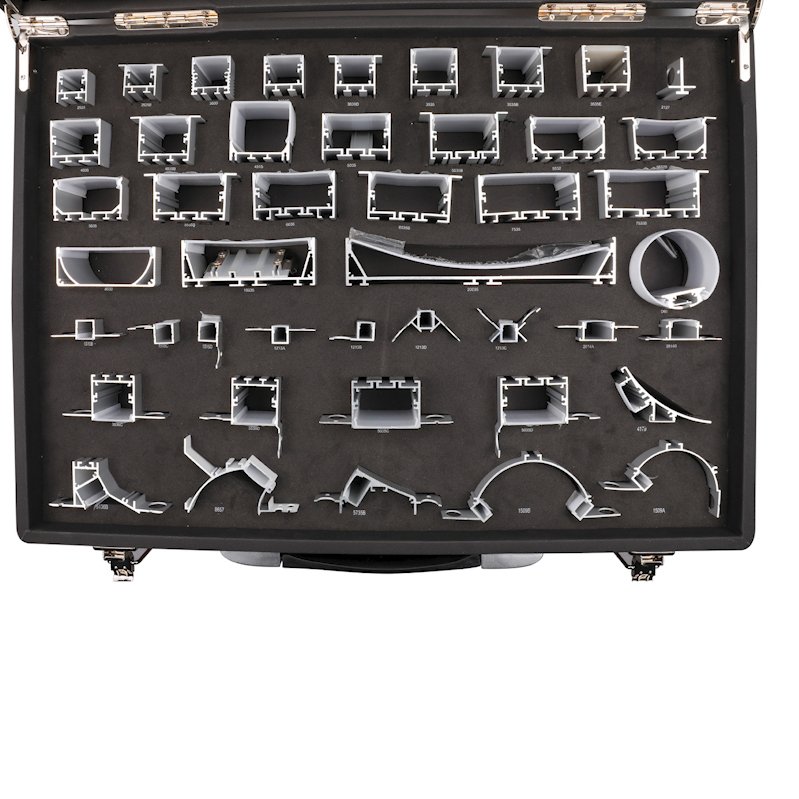 Aluminum extrusion sample suitcase for led strip aluminium profile and led channel custom sample box