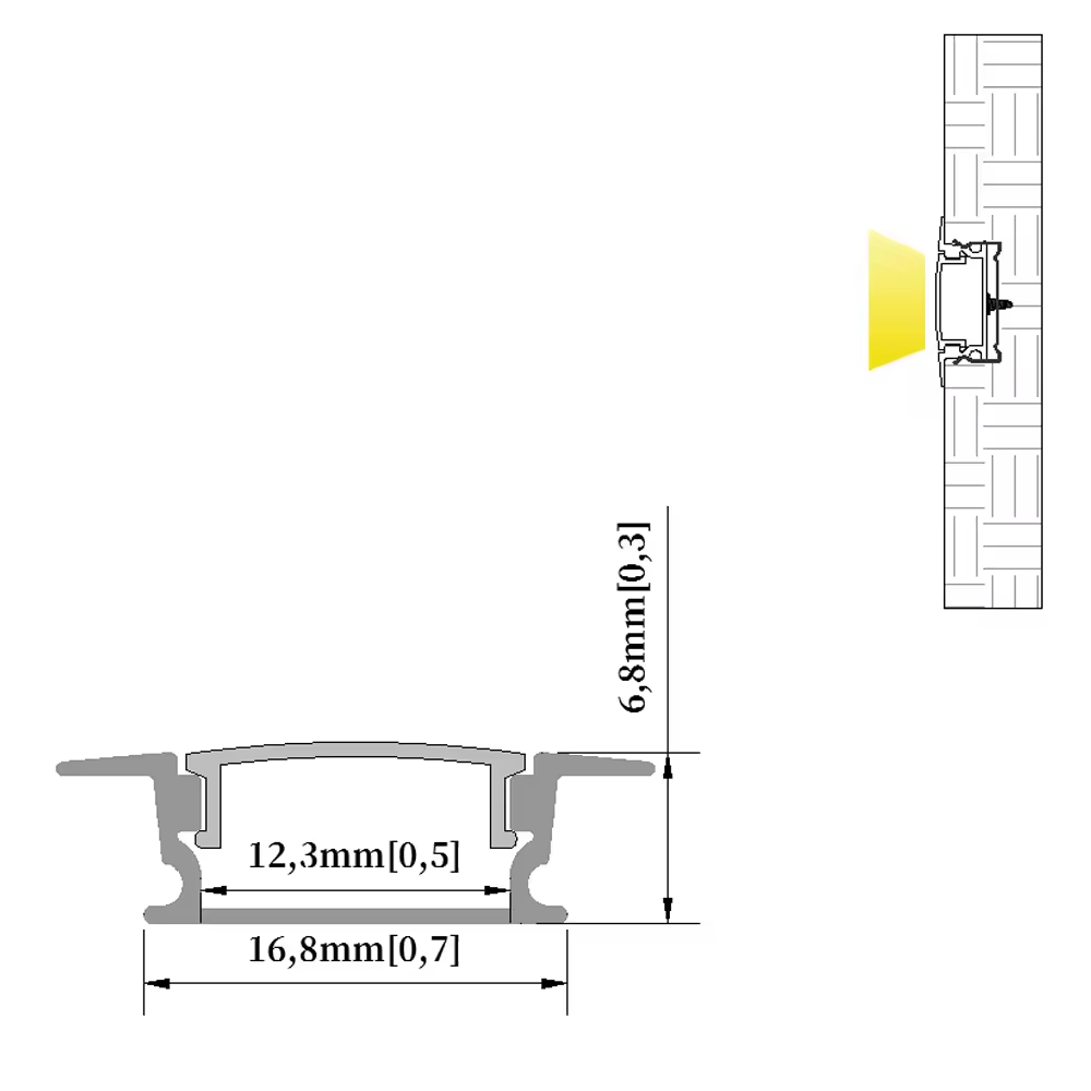 eSann 17x7A Recessed mounting led aluminum profile for kitchen furniture led linear strip light
