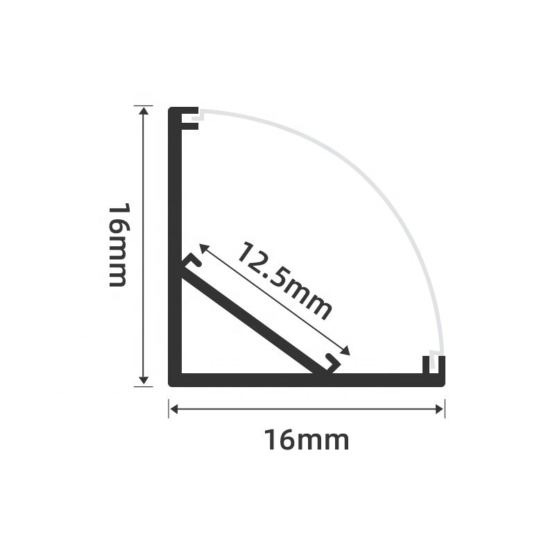 B-J1616 Extrusion 90 Degree Angle Black led Aluminum Profile led Aluminum Profile Channel, Cabinet Lamp Aluminum Profile