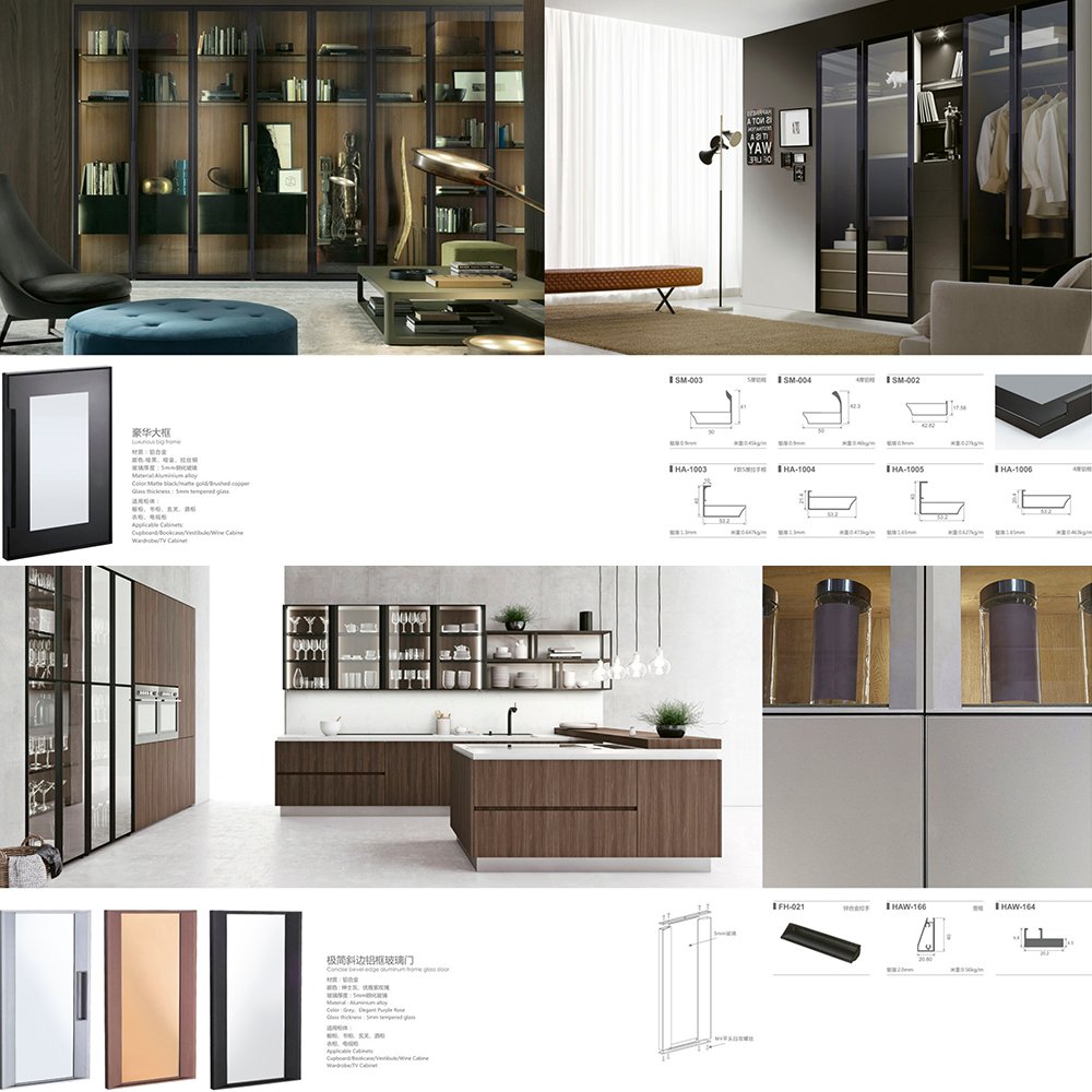 Wardrobe Aluminum glass door kitchen closet frame Glass swing Door For aluminium profile
