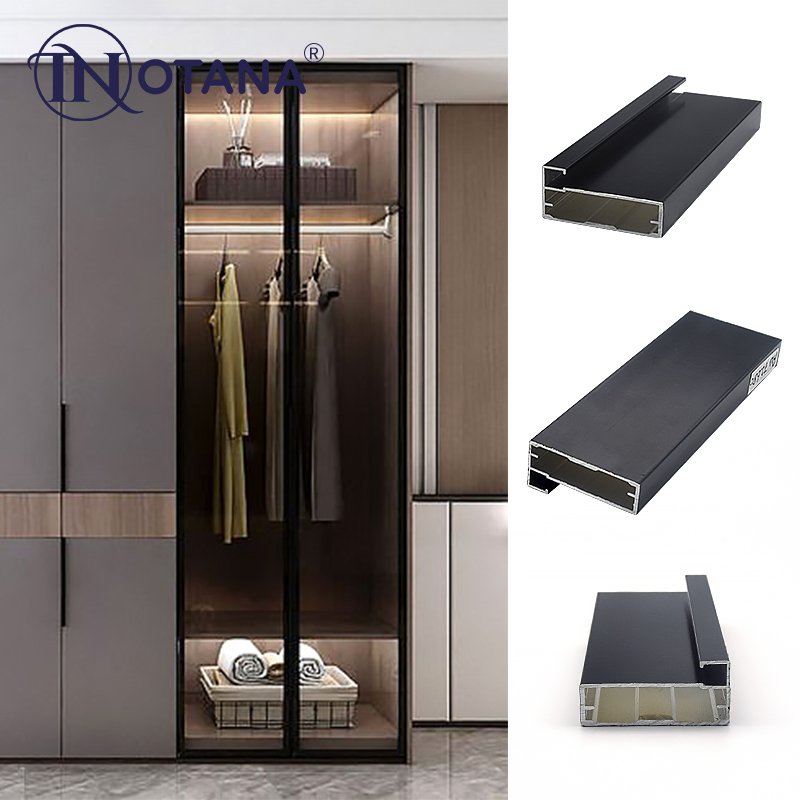 Aluminium profiles for furniture used in the wardrobe door frame black surface profiles SA-08