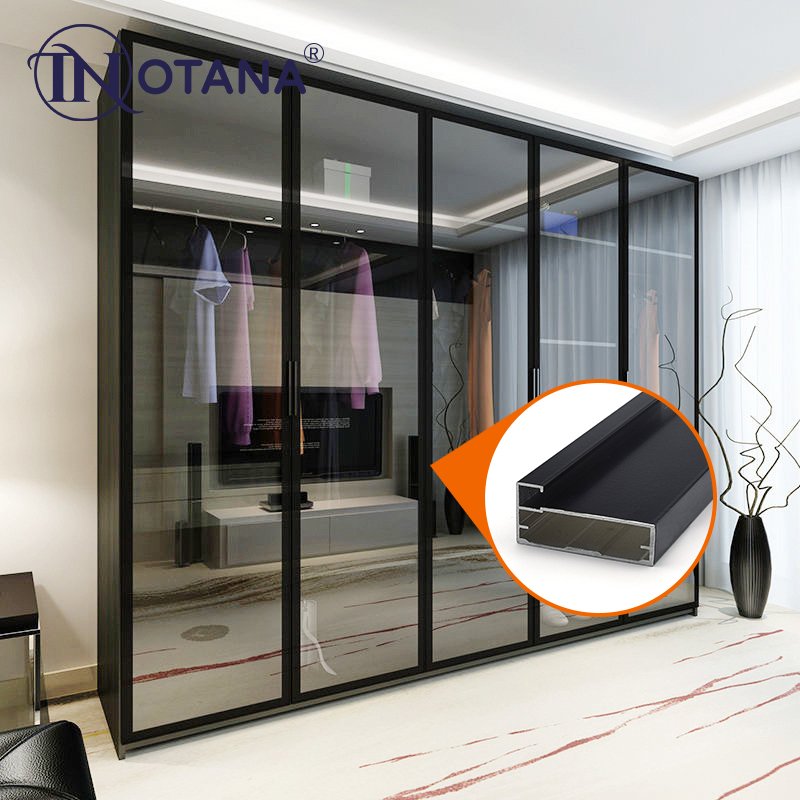 Aluminium profiles for furniture used in the wardrobe door frame black surface profiles SA-08