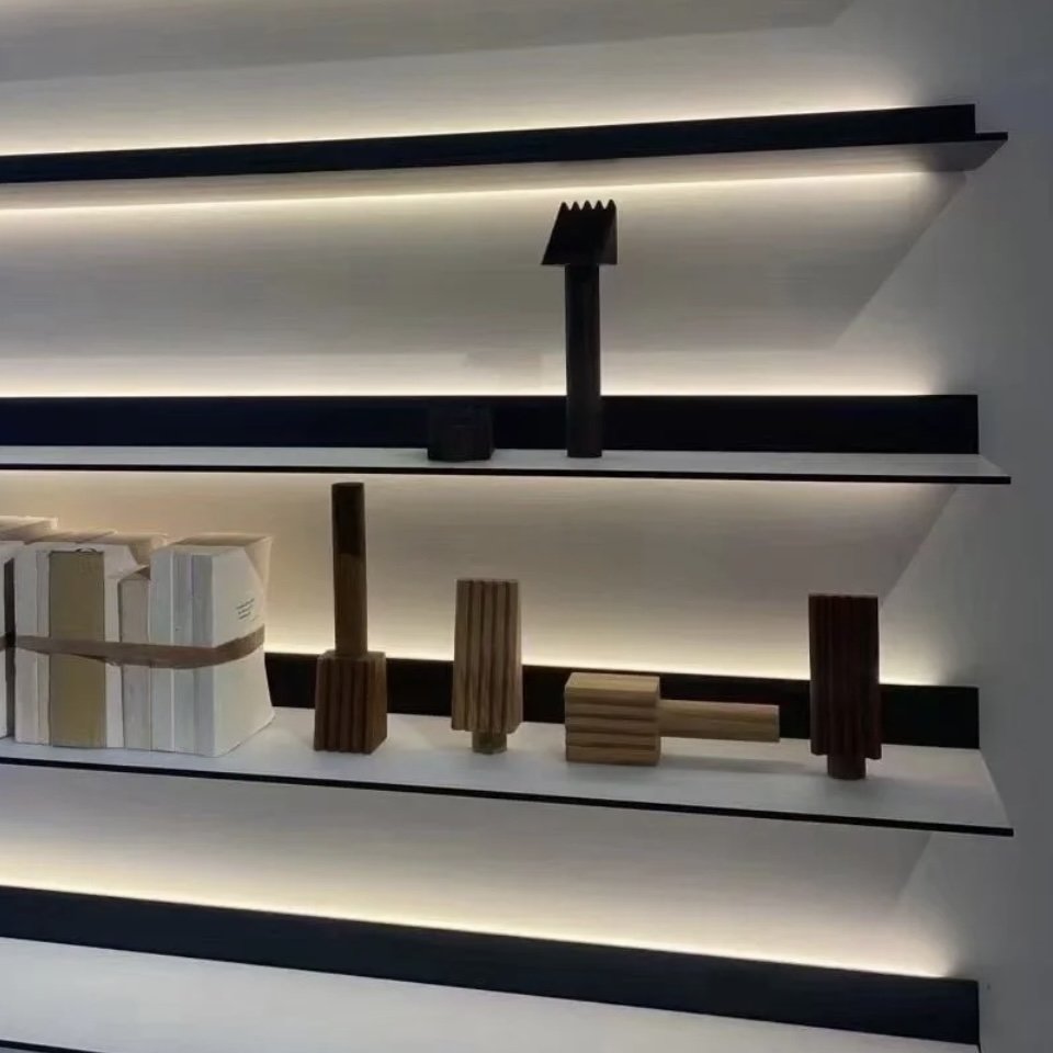 L-shaped Multi-Purpose Aluminum Book Shelf Display Shelves Cabinet For Books Led Light Strip Display with LED lighting