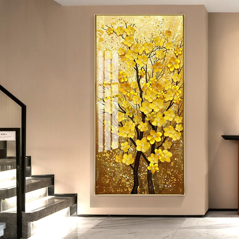 Modern porch decorative painting lucky fortune inlaid diamond crystal porcelain painting living room mural fortune tree deer