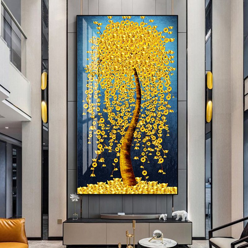 Modern porch decorative painting lucky fortune inlaid diamond crystal porcelain painting living room mural fortune tree deer