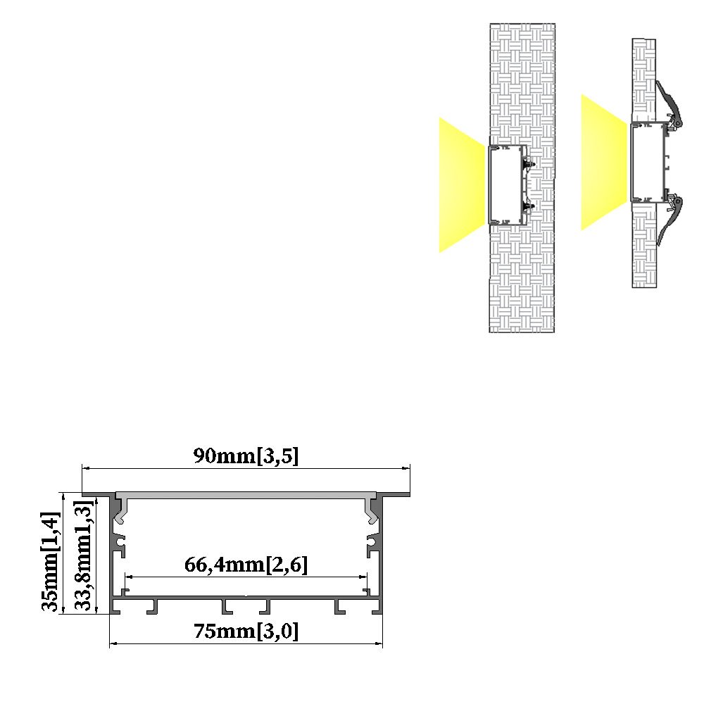 75X35A Heat sink 6063 aluminum alloy recessed aluminum profile for led linear light