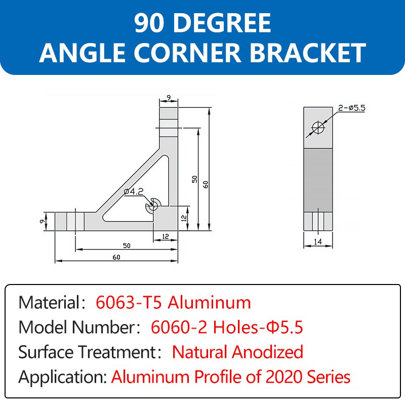 2020 Series 90 Degree Angle Corner Bracket 60x60mm Aluminum Profile Angle Corner Joint Connector Bracket For Aluminum Profile