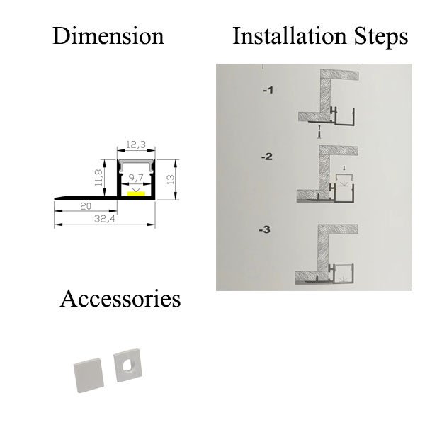 Aluminum profiles for LED white Plaster walls plaster light slides Aluminum frame profiles for LED strips
