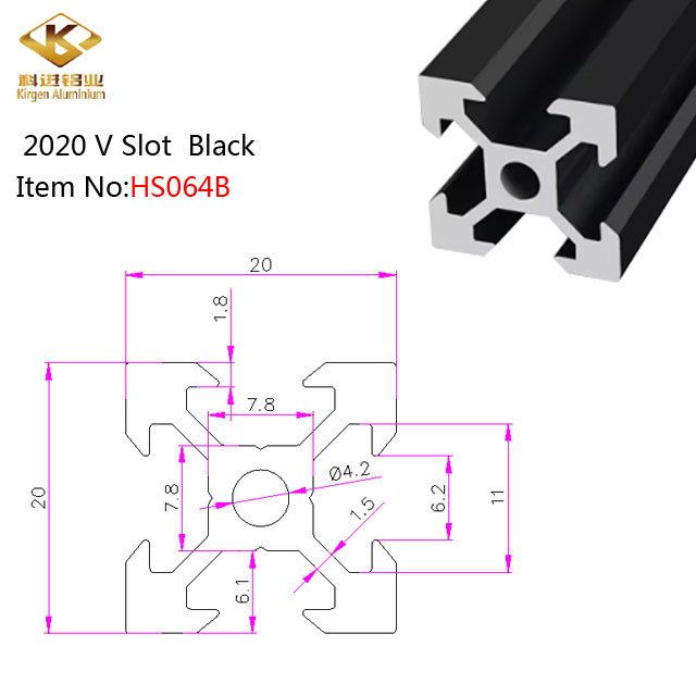Chinese Manufacturers 3d Printer V Slot Aluminum 2020 Black Extrusion Industrial Aluminium Profile