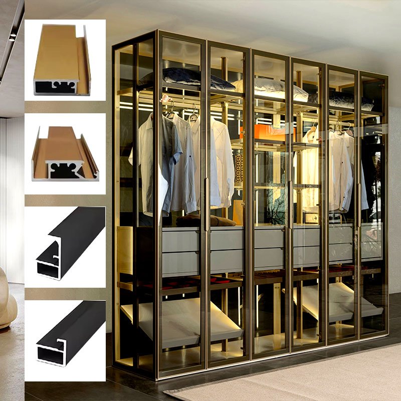 YL hardware cabinet aluminum frame sliding door aluminium profile for wardrobe glass door