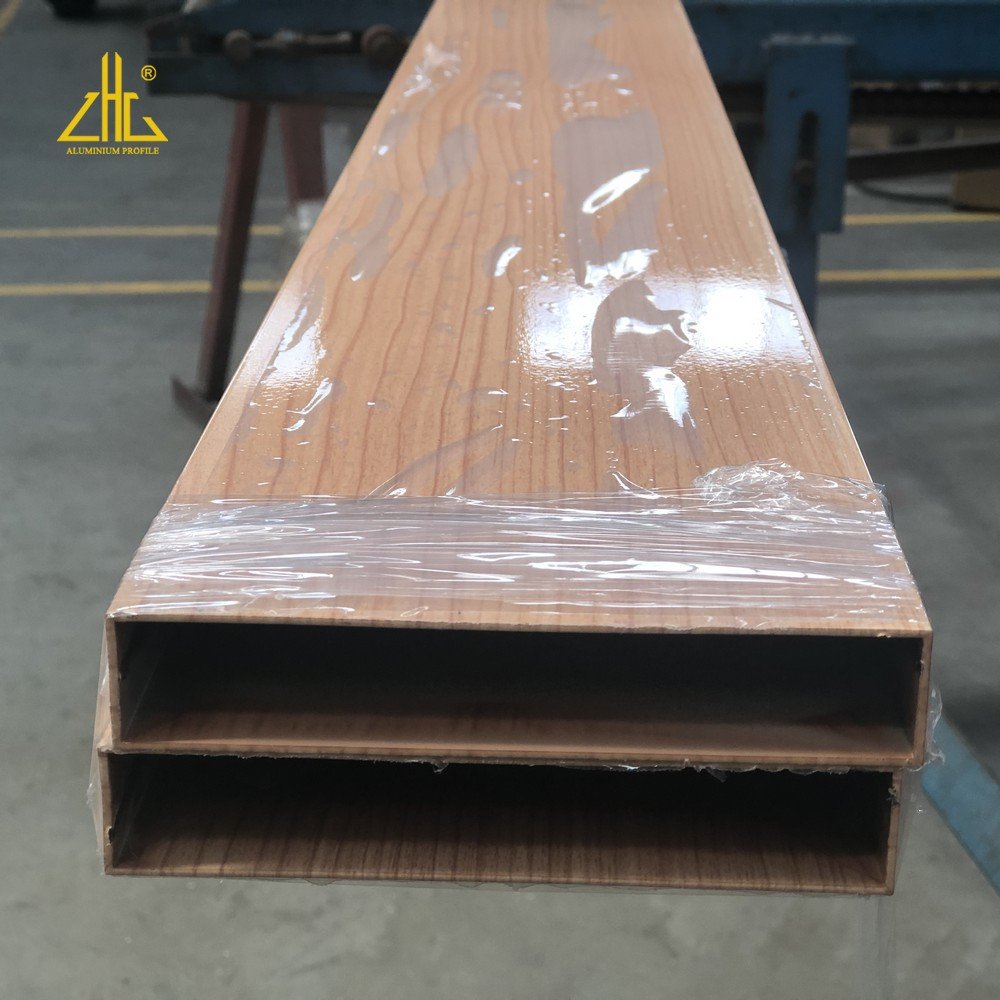 Wood finish aluminium rectangle tube box profile , aluminium rectangular bar hollow section , aluminium square tube flange