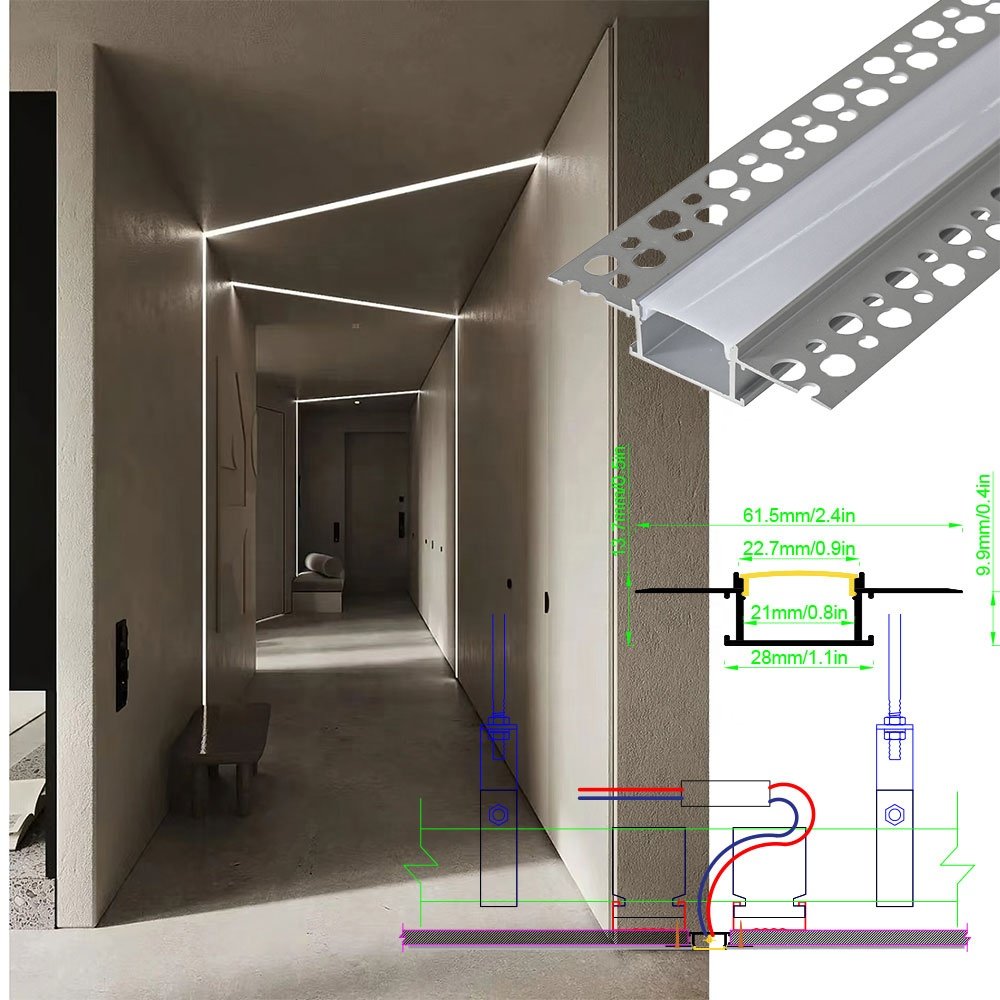 Recessed aluminum LED strip profile for gypsum board installation ceiling and wall flexible aluminum strip light profile channel