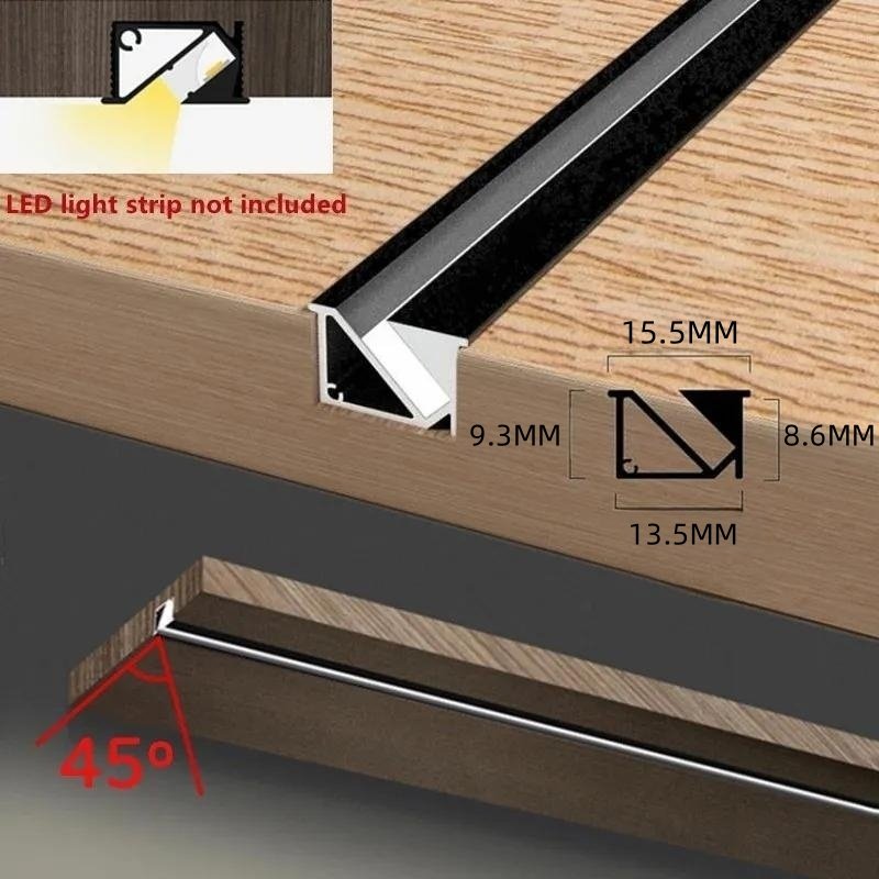 45 Degree Angle W15.5*H8.6 closet led cabinet light bar recessed extrusion led aluminum profile for furniture