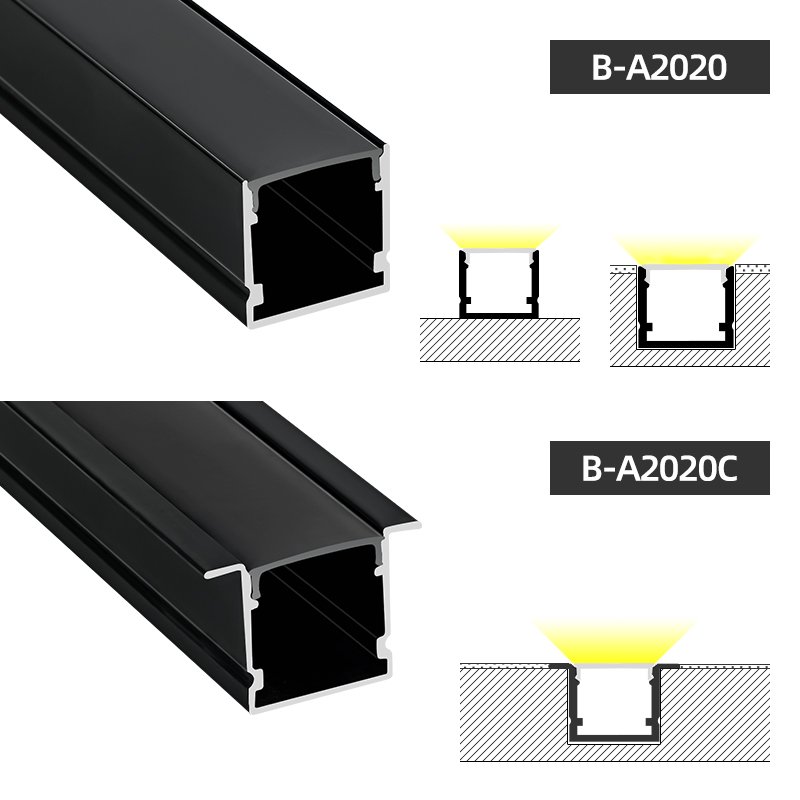 B-A2020 Black Extruded Aluminum Bar Profile, Aluminum Framing Channel for Ceilling Background Wall Lighting