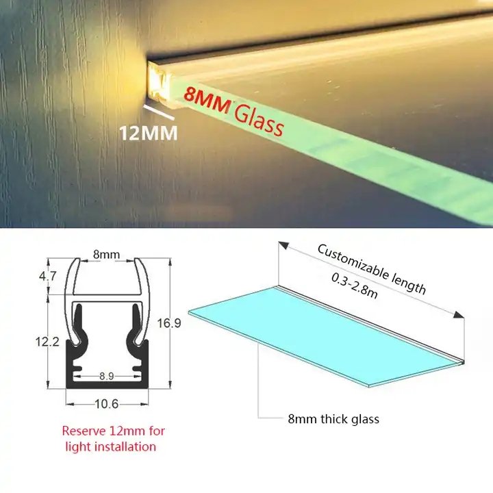 Led Glass shelf light Aluminum profiles for led light bar LED aluminum linear Light