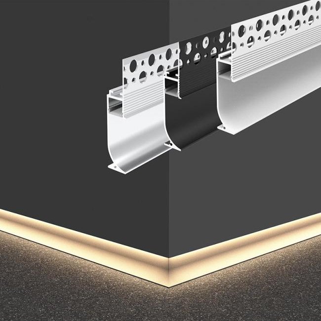 2022 Architectural Plaster White Black Silver skirting line drywall led aluminum profile for LED Strip Trimless Baseboard Light