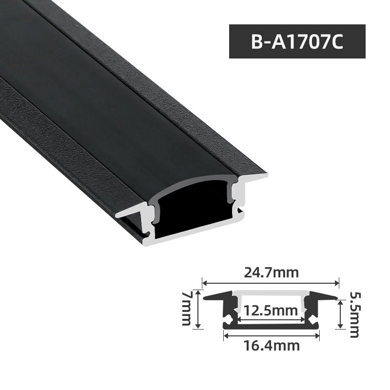 W17*H7mm Embedded Black Aluminum Profile Extrusion Channel, Custom Extruded Black Aluminum Profiles Channel