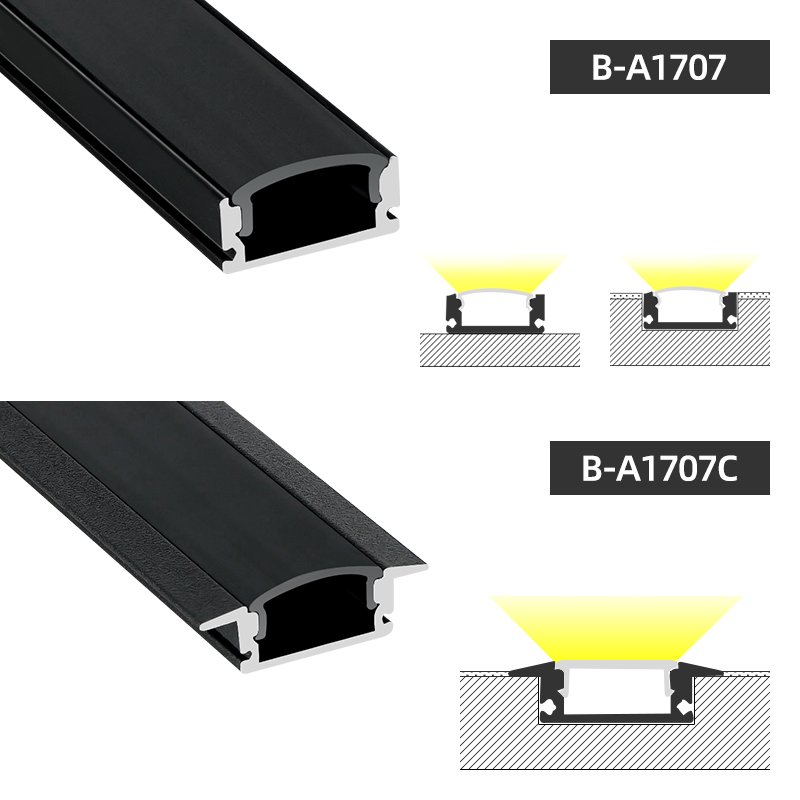 W17*H7mm Embedded Black Aluminum Profile Extrusion Channel, Custom Extruded Black Aluminum Profiles Channel