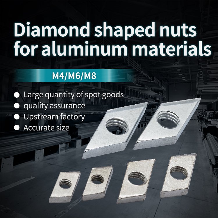 Aluminum profile accessories carbon steel diamond nut 2020/3030/4040 diamond nut square M4 M6 M8 fastening nut