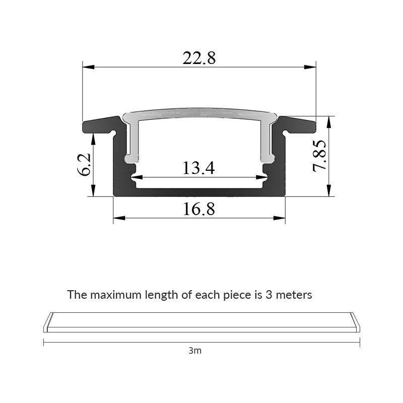 1708A Top quality pc cover led profile plaster-in led aluminum channel led tape profile