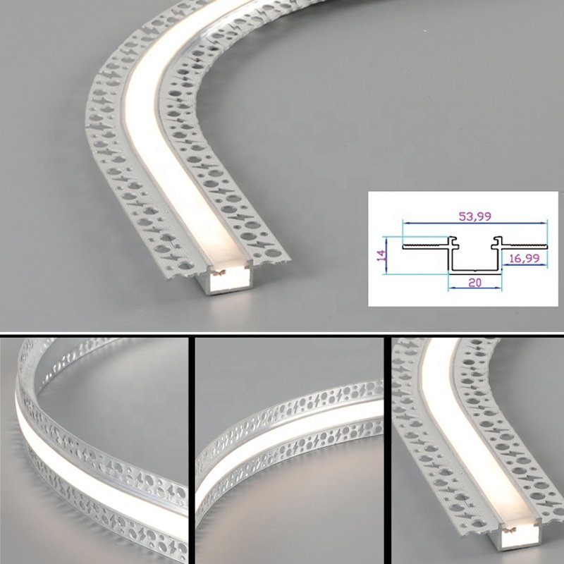 Aluminum extrusion recessed drywall gypsum wall profile for ceiling plaster Led channel diffuser led strip light