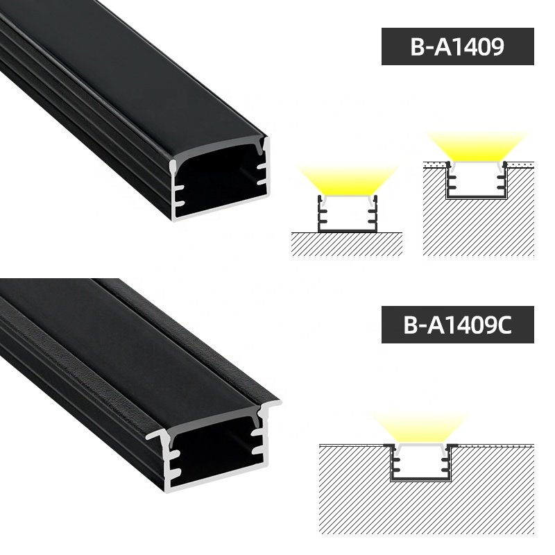 B-A1409 U Shape 1m 2m 3m Aluminium Extrusion Profiles Black Aluminium Profile Channel for led strip lights