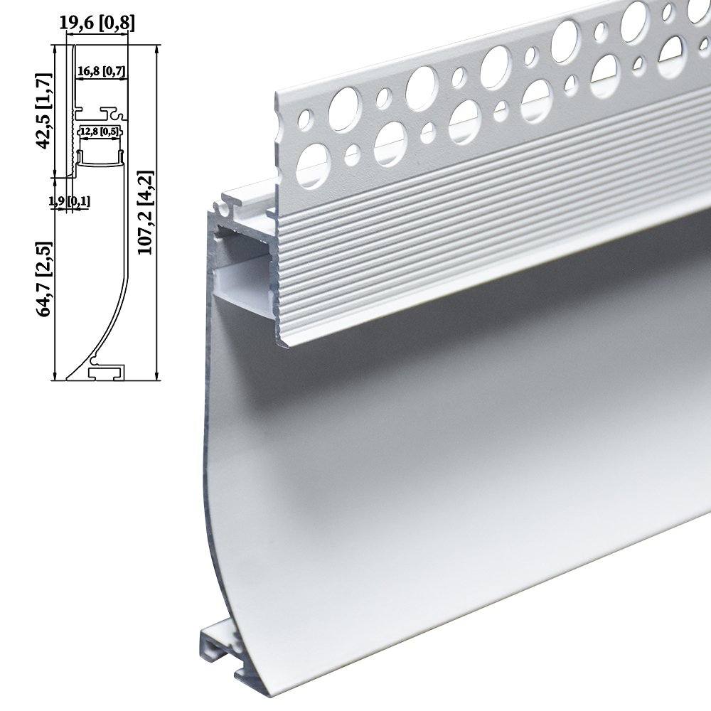 18107 LED skirting aluminum profile embedded recessed installation assembled with LED strip for indoor decoration light