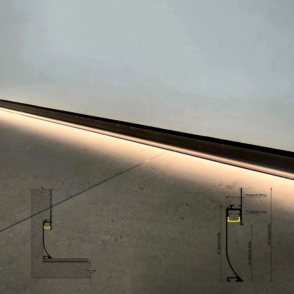 18107 LED skirting aluminum profile embedded recessed installation assembled with LED strip for indoor decoration light