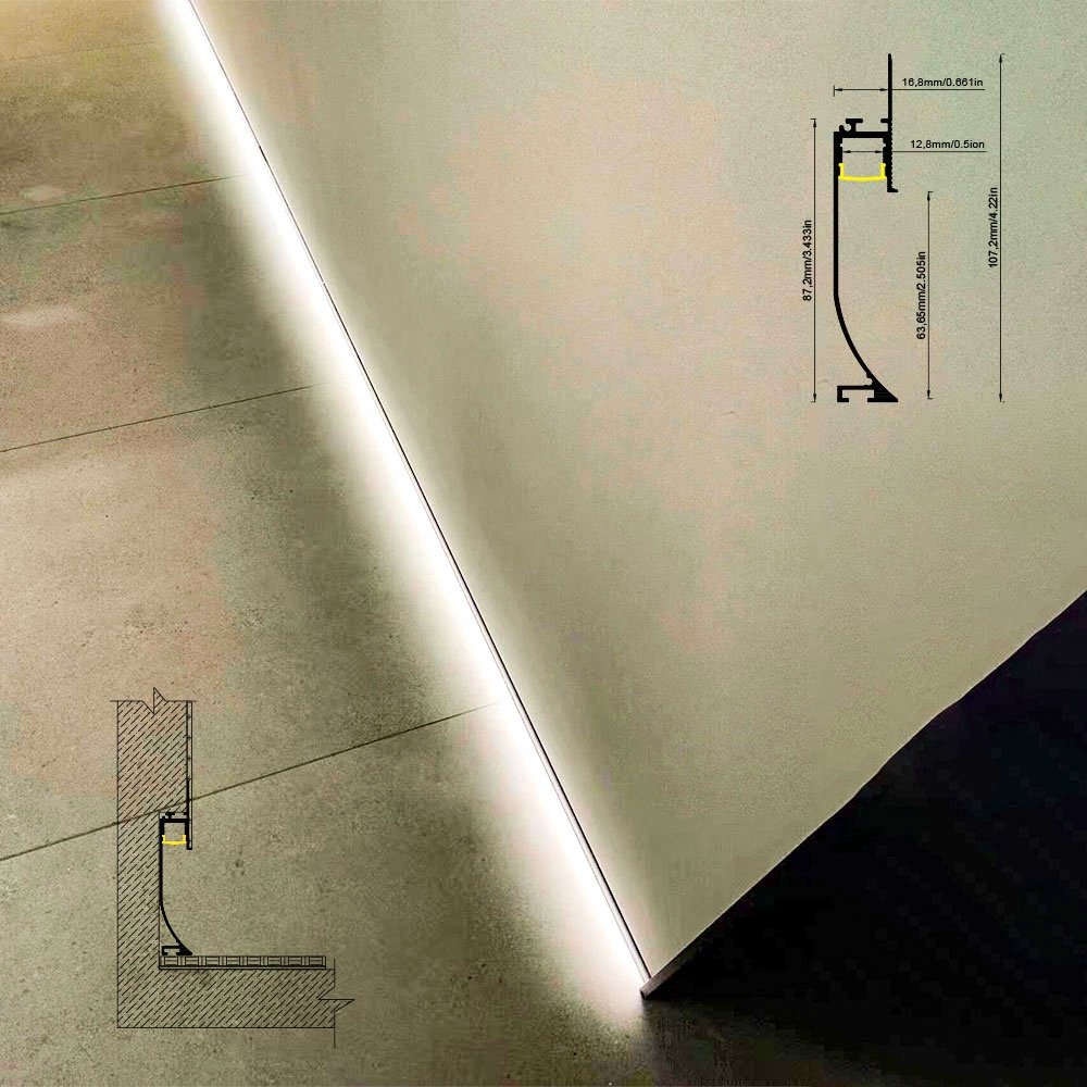 18107 LED skirting aluminum profile embedded recessed installation assembled with LED strip for indoor decoration light