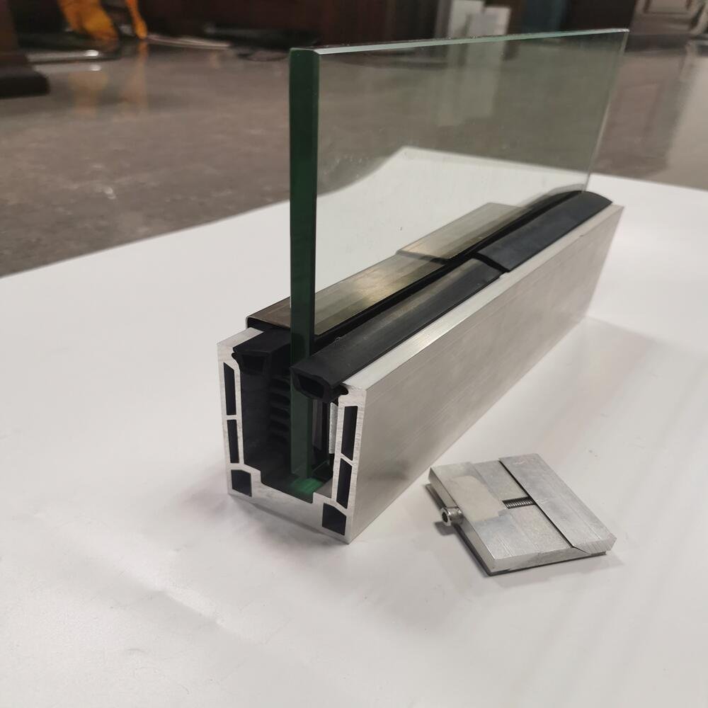 Balcony tempered double deck system manufacturer U-shaped base trough aluminum clamp fixed glass railing