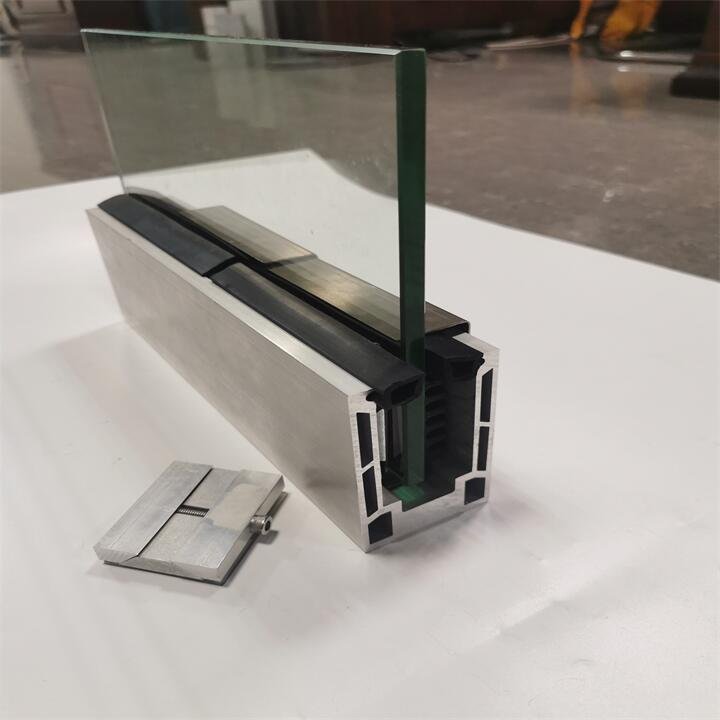 Balcony tempered double deck system manufacturer U-shaped base trough aluminum clamp fixed glass railing