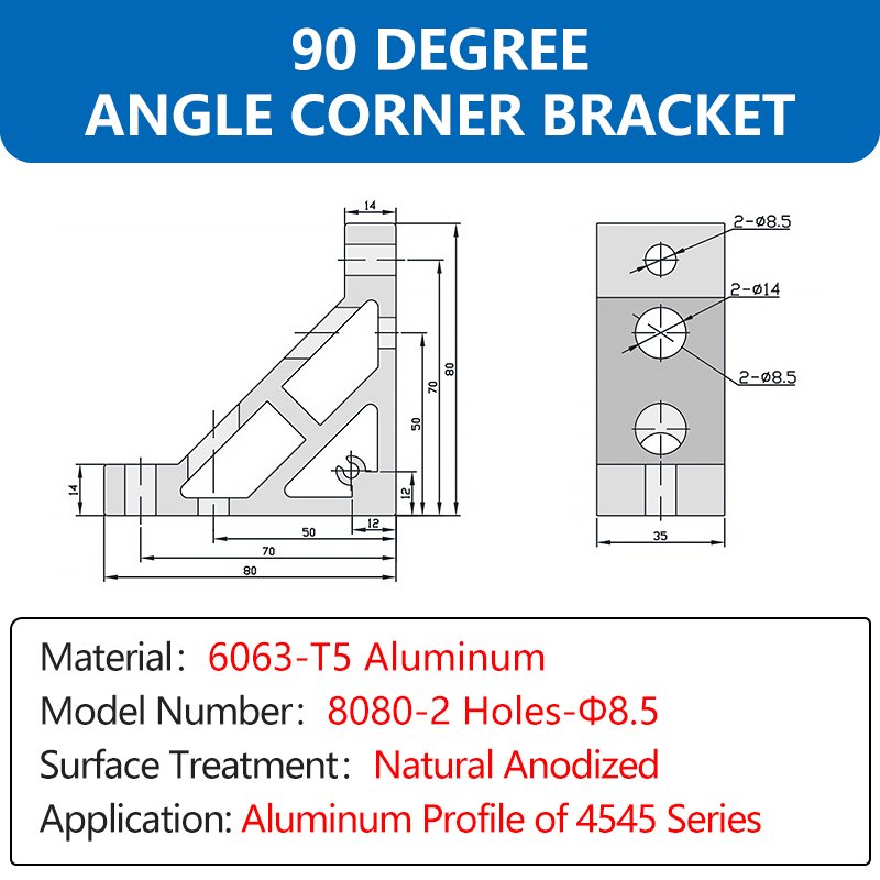 4545 Series 90 Degree Angle Corner Bracket 80x80mm Aluminum Profile Angle Corner Joint Connector Bracket For Aluminum Profile