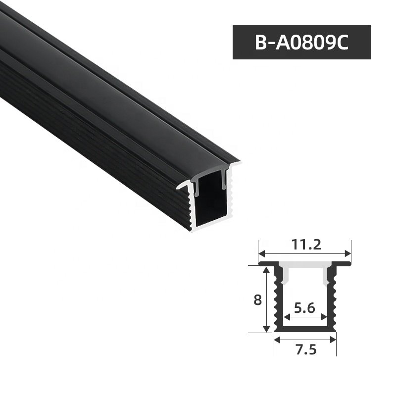 B-A0809 Factory Outlet Custom Black Anodized Embedded Aluminum Extrusion Profile, Aluminum Profile Led Lights