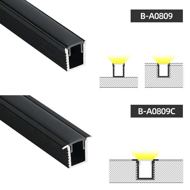 B-A0809 Factory Outlet Custom Black Anodized Embedded Aluminum Extrusion Profile, Aluminum Profile Led Lights