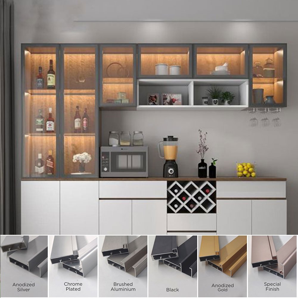 Modern Minimalist Furnituure Anodize Black Aluminium Door Glass Cabinet Aluminum Profile