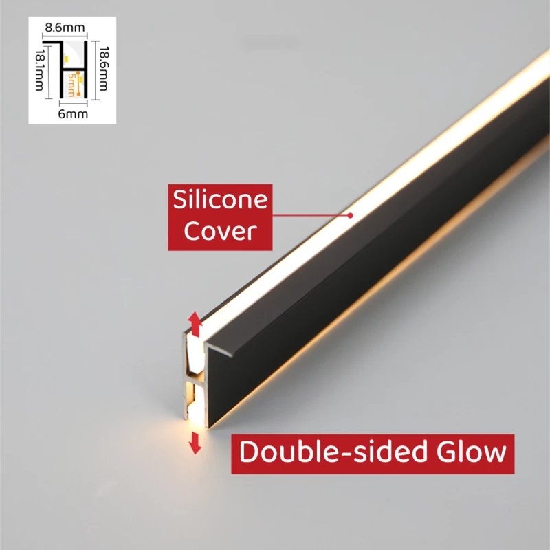 Ultra-Thin LED Cabinet Aluminum Profiles Recessed Up and Down Backlight 18mm Board Closet Wine Bookshelf Bar Strip Lights