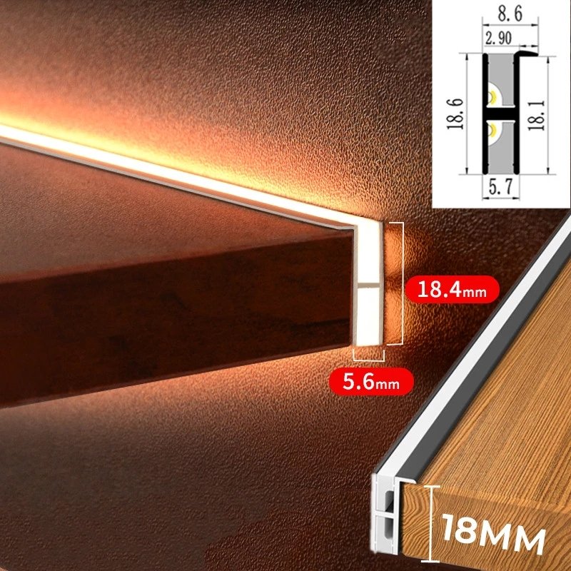 Ultra-Thin LED Cabinet Aluminum Profiles Recessed Up and Down Backlight 18mm Board Closet Wine Bookshelf Bar Strip Lights